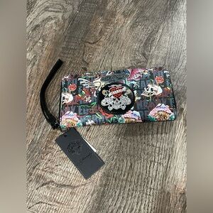 Ed Hardy Vegan Leather Wallet with Skull‎ Design